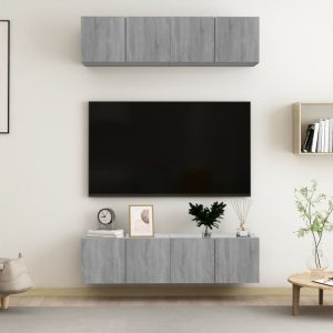 vidaXL Ścienne szafki TV, 4 szt., szary dąb sonoma, 60x30x30 cm