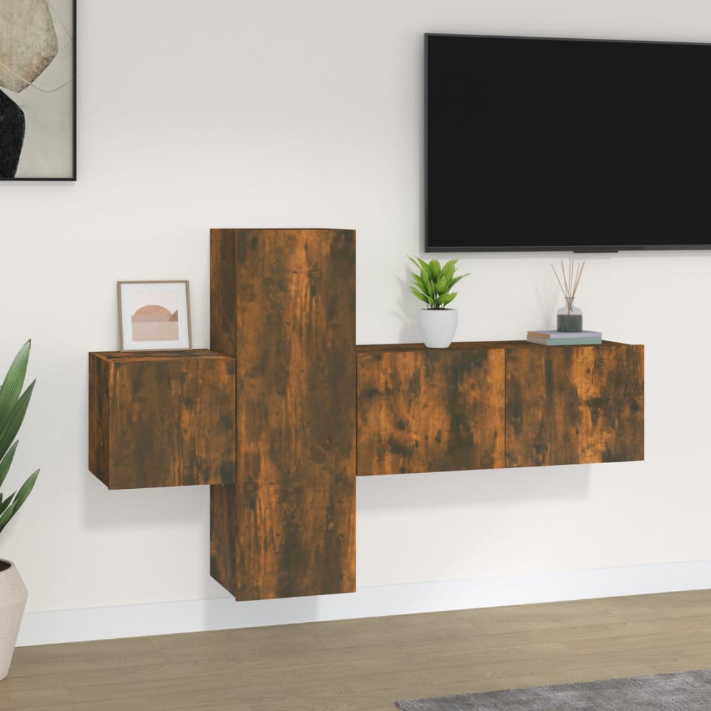 vidaXL Zestaw 3 szafek TV, przydymiony dąb, materiał drewnopochodny