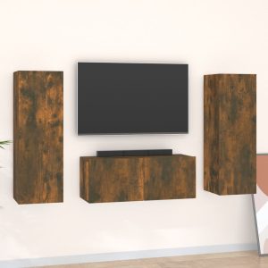 vidaXL Zestaw 3 szafek TV, przydymiony dąb, materiał drewnopochodny