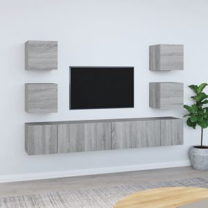 vidaXL Zestaw 7 szafek TV, szary dąb sonoma, materiał drewnopochodny