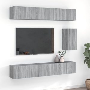 vidaXL Zestaw 7 szafek TV, szary dąb sonoma, materiał drewnopochodny