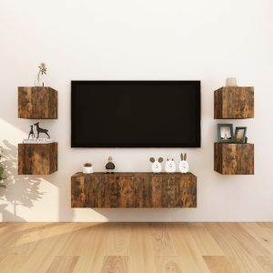 vidaXL Wiszące szafki TV, 8 szt., przydymiony dąb, 30,5x30x30 cm