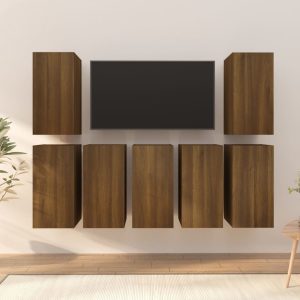 vidaXL Szafki pod telewizor, 7 szt., brązowy dąb, 30,5x30x60 cm