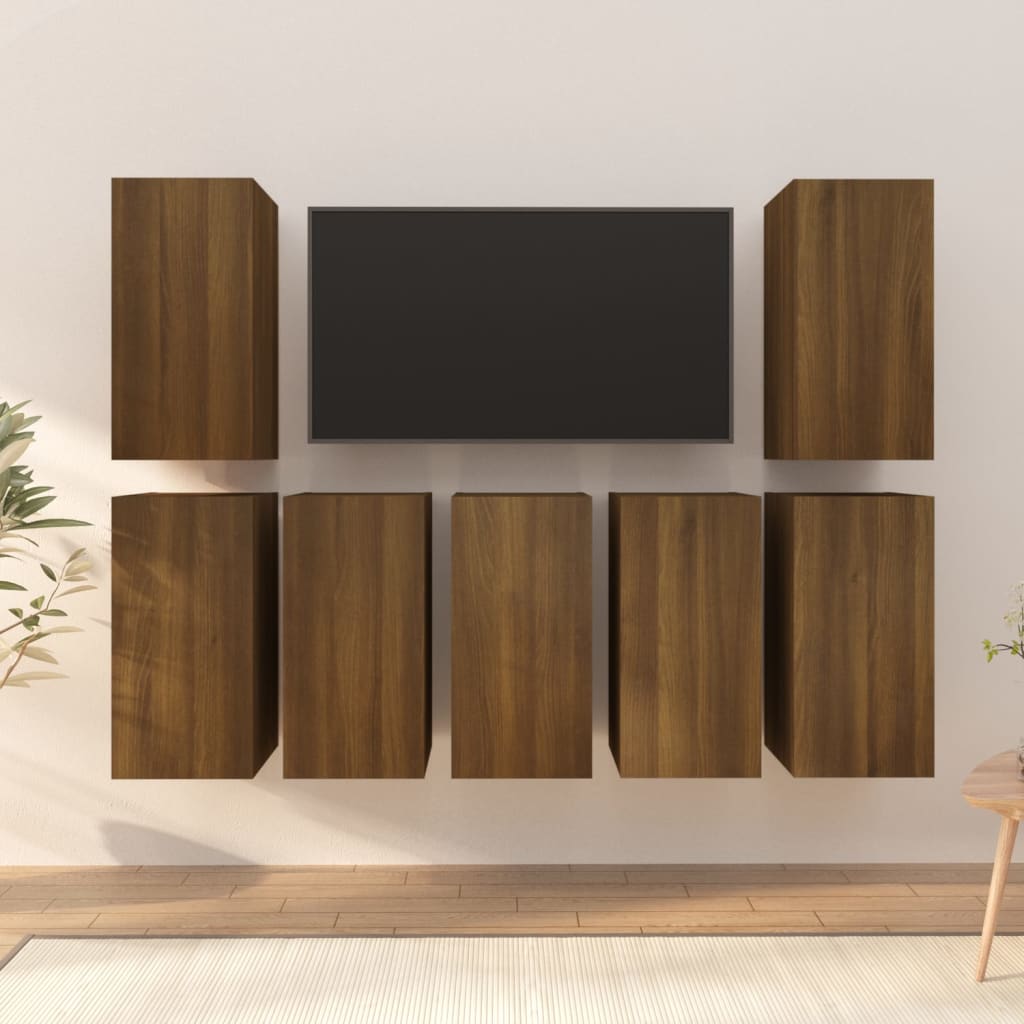 vidaXL Szafki pod telewizor, 7 szt., brązowy dąb, 30,5x30x60 cm