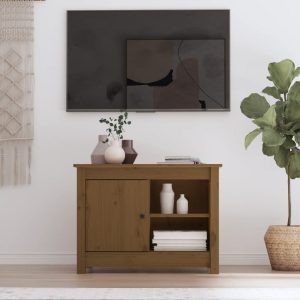 vidaXL Szafka pod TV, miodowy brąz, 70×36,5×52 cm, lite drewno sosnowe