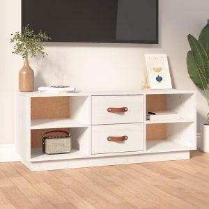 vidaXL Szafka pod TV, biała, 100x34x40 cm, lite drewno sosnowe