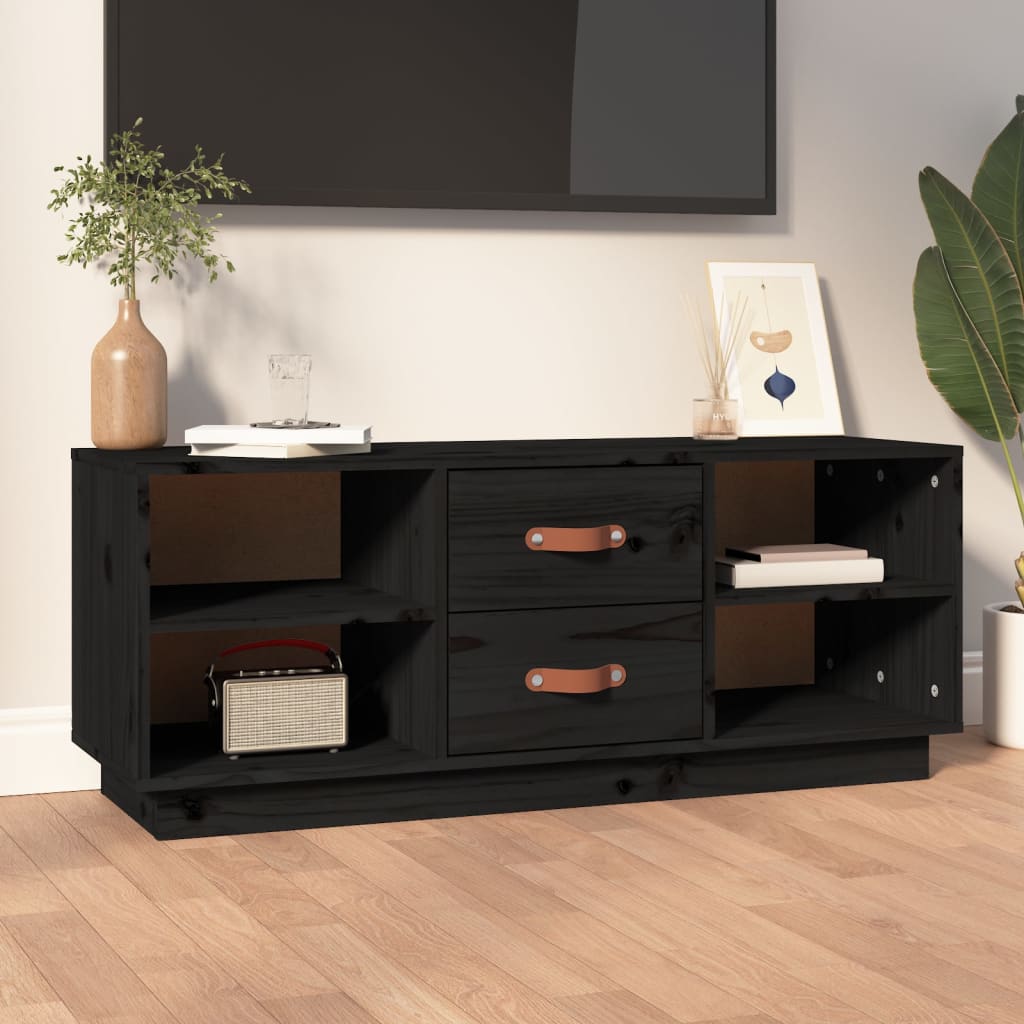 vidaXL Szafka pod TV, czarna, 100x34x40 cm, lite drewno sosnowe