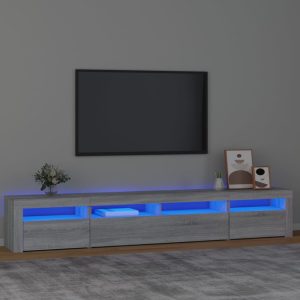 vidaXL Szafka pod TV z oświetleniem LED, szary dąb sonoma,240x35x40 cm