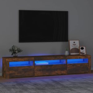 vidaXL Szafka pod TV z oświetleniem LED, przydymiony dąb, 195x35x40 cm