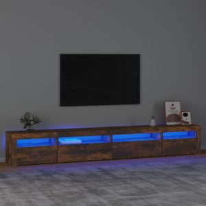 vidaXL Szafka pod TV z oświetleniem LED, przydymiony dąb, 270x35x40 cm
