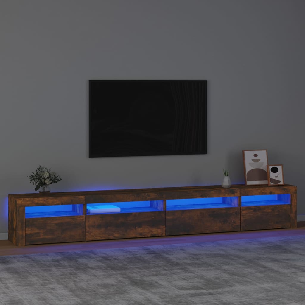 vidaXL Szafka pod TV z oświetleniem LED, przydymiony dąb, 270x35x40 cm