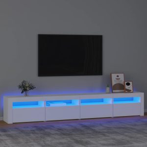 vidaXL Szafka pod TV z oświetleniem LED, biała, 240x35x40 cm