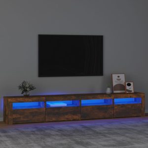 vidaXL Szafka pod TV z oświetleniem LED, przydymiony dąb, 240x35x40 cm