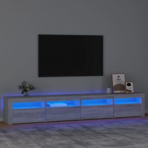 vidaXL Szafka pod TV z oświetleniem LED, szary dąb sonoma,240x35x40 cm