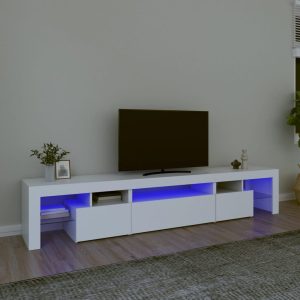 vidaXL Szafka pod TV z oświetleniem LED, biała, 215×36,5×40 cm