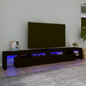 vidaXL Szafka pod TV z oświetleniem LED, czarna, 260×36,5×40 cm