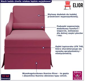 Czerwona aksamitna leżanka do salonu H3-C45