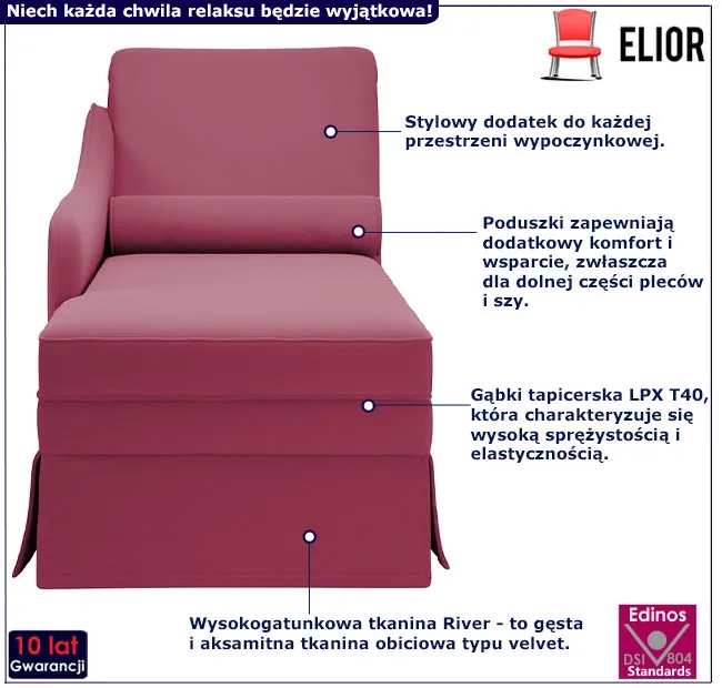 Czerwona aksamitna leżanka do salonu H3-C45