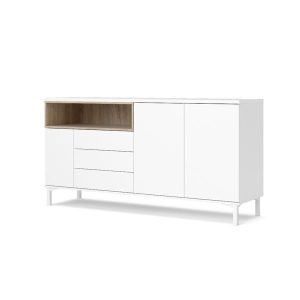 Komoda z szufladami i drzwiami biała / dąb sonoma mat 176 cm Roomers – elegancka, funkcjonalna, pojemna, styl skandynawski