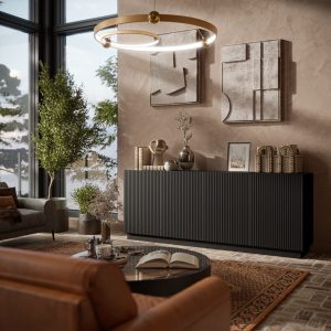 Komoda z drzwiami czarna mat 200 cm Ardea – elegancki design, funkcjonalność, wysoka jakość wykonania