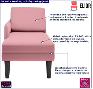 Aksamitny różowy szezlong z poduszką N8-B81