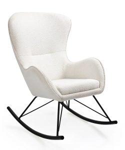 Biały fotel bujany z tkaniny boucle B9-R75