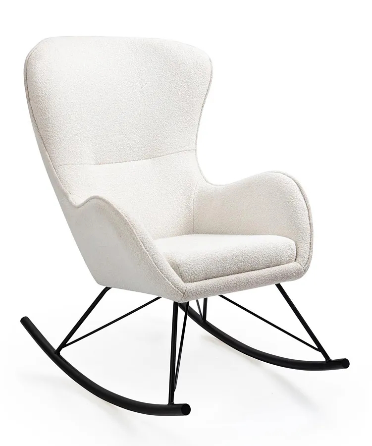 Biały fotel bujany z tkaniny boucle B9-R75