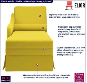 Żółty aksamitny szezlong z podłokietnikiem K1-L59