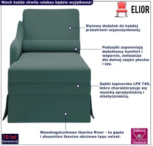 Elegancki zielony szezlong z podłokietnikiem W9-N18