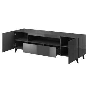 Szafka RTV grafitowa połysk 184 cm Sally – elegancki design, nowoczesny styl, idealna do salonu