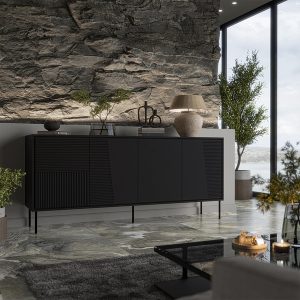 Komoda z drzwiami czarna mat 200 cm Harmony – elegancki design, funkcjonalność, minimalistyczny styl