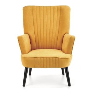 Fotel wypoczynkowy tapicerowany musztardowy Delgado – elegancki design, wygodne siedzisko, idealny do salonu