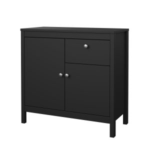 Komoda z drzwiami i szufladami czarna mat 82 cm Madrid – elegancki design, praktyczne rozwiązania, trwały materiał