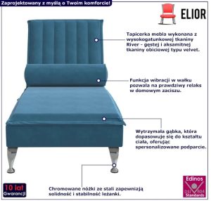 Niebieski aksamitny szezlong z poduszką masującą F8-S51