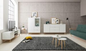 Szafka RTV biała / dąb sonoma mat 160 cm Göteborg – nowoczesny design, funkcjonalność, trwałe materiały
