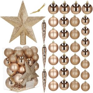 Bombki choinkowe 33 szt. zawieszki na choinkę ozdoby świąteczne z gwiazdą rose gold