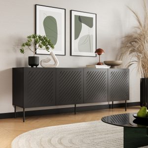 Komoda z drzwiami czarna mat 200 cm Linea – nowoczesny design, funkcjonalność, elegancki kolor