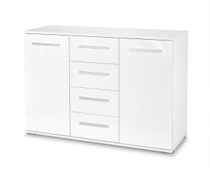 Komoda z szufladami i drzwiami biała mat / wysoki połysk 116 cm Lima – nowoczesny design, funkcjonalność, trwałość