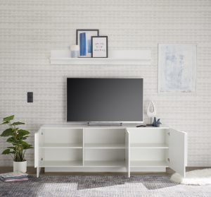 Szafka RTV biała wysoki połysk 182 cm Sorelle – nowoczesny design, funkcjonalność, łatwa w pielęgnacji