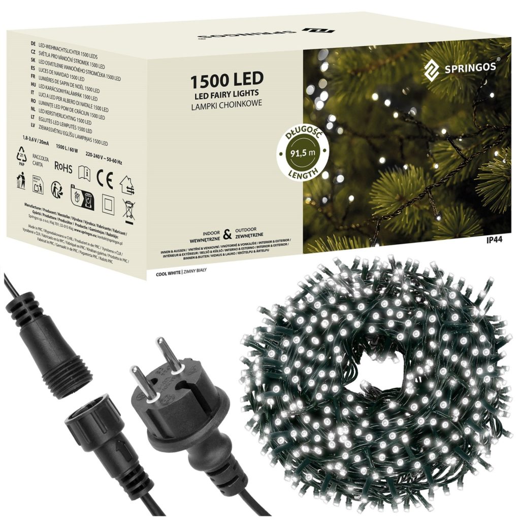 Lampki choinkowe 1500 LED 121,5 m biały zimny zewnętrze wewnętrzne
