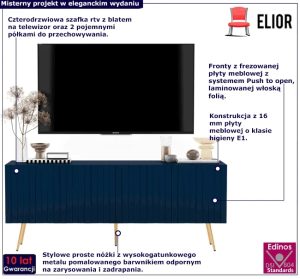 Granatowa lamelowa szafka pod TV glamour – Filo 14X
