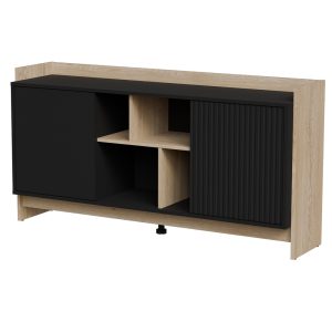 Komoda z drzwiami dąb cremona / czarna mat 150 cm Monolit – elegancki design, funkcjonalność, nowoczesny styl
