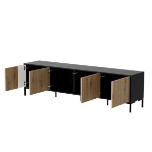 Szafka RTV dąb artisan / czarna mat 200 cm Arden – nowoczesny design, funkcjonalność, solidna konstrukcja