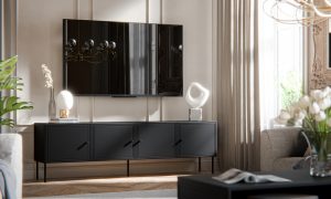 Szafka RTV czarna mat 200 cm Modena – elegancki design, pojemność, styl nowoczesny