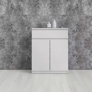 Komoda z szufladą i drzwiami biała wysoki połysk 80 cm Naia – nowoczesny design, praktyczne rozwiązania, uniwersalny kolor