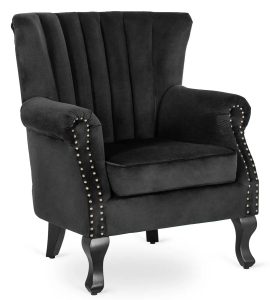 Czarny welurowy fotel uszak glamour M9-Z48