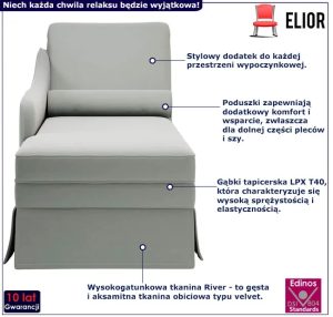 Jasnoszara leżanka z podłokietnikiem D8-F75