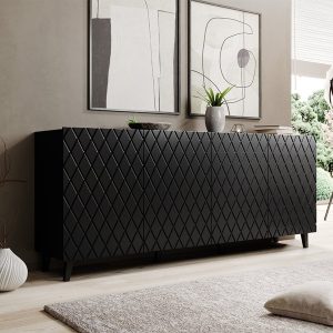 Komoda z drzwiami czarna mat 200 cm Lukka – elegancka, pojemna, nowoczesny design