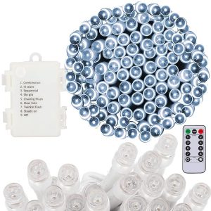 Lampki choinkowe 100 LED na baterię biały, zimny z pilotem