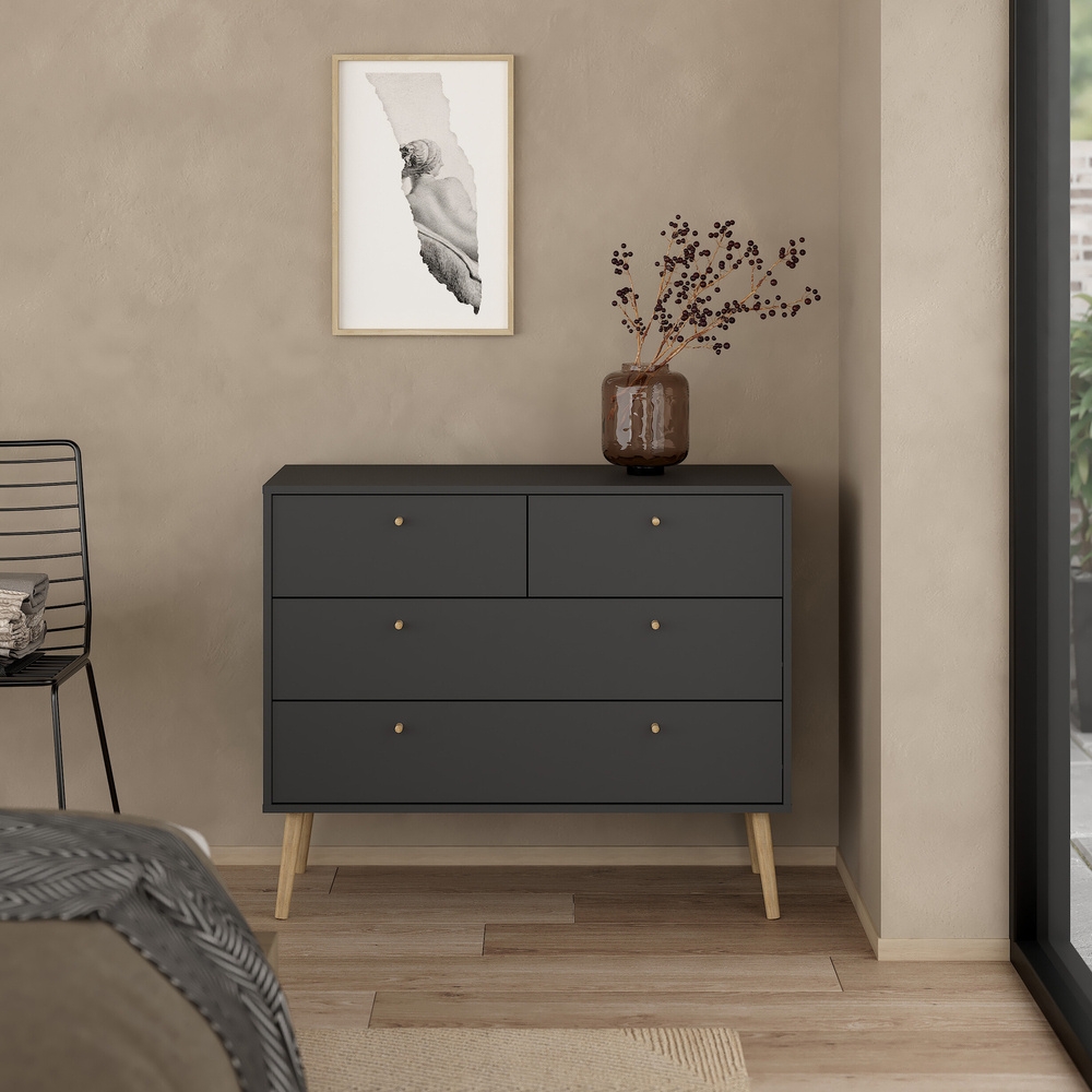 Komoda z szufladami szara mat 99 cm Bodo – elegancki design, praktyczne szuflady, uniwersalny kolor